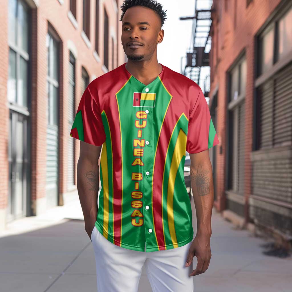 Guinea Bissau Baseball Jersey Red Green Yellow Stripe Design and Black Star - African Pride