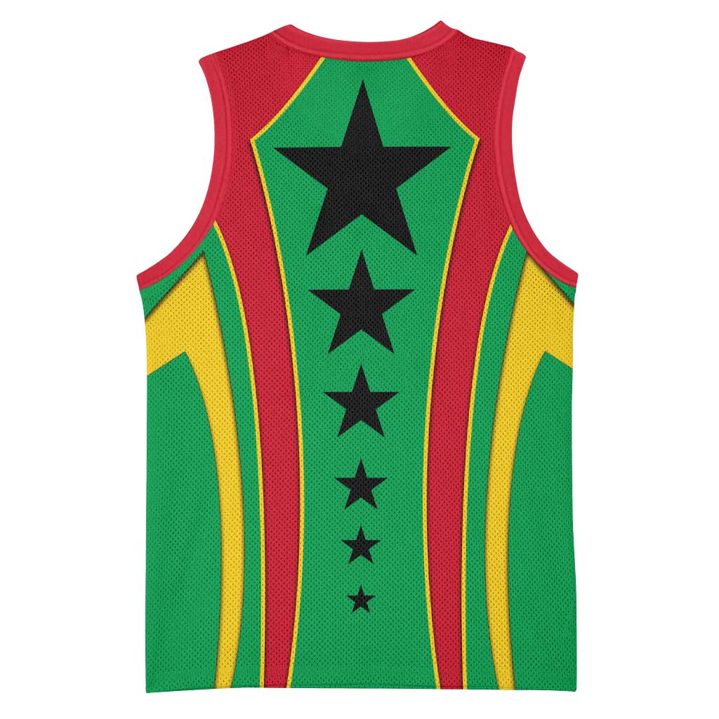 Guinea Bissau Basketball Jersey Red Green Yellow Stripe Design and Black Star - African Pride