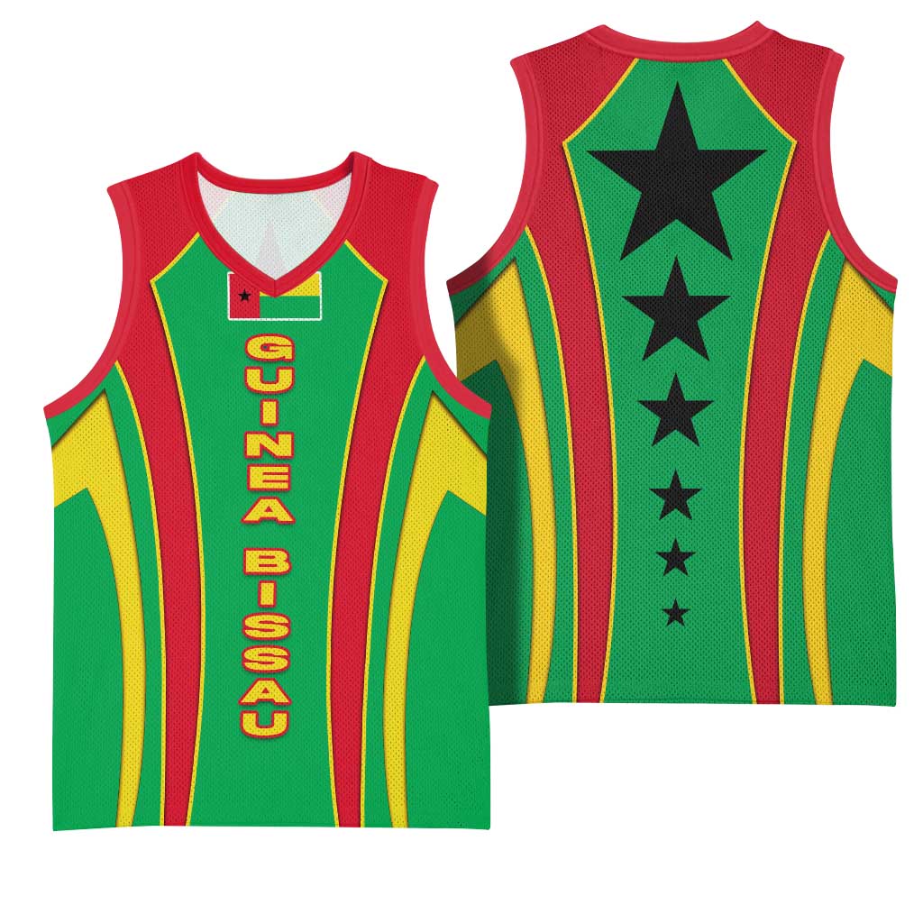 Guinea Bissau Basketball Jersey Red Green Yellow Stripe Design and Black Star - African Pride