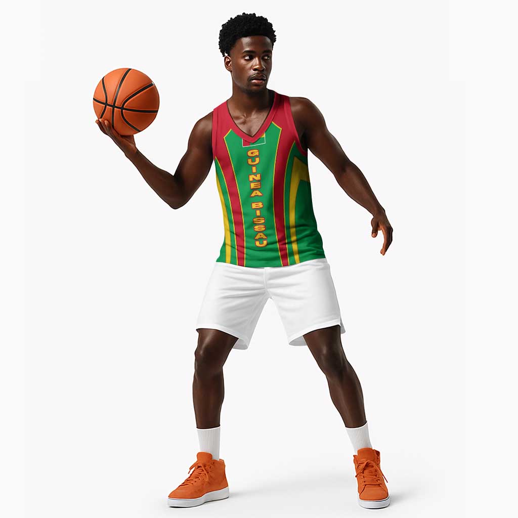 Guinea Bissau Basketball Jersey Red Green Yellow Stripe Design and Black Star - African Pride