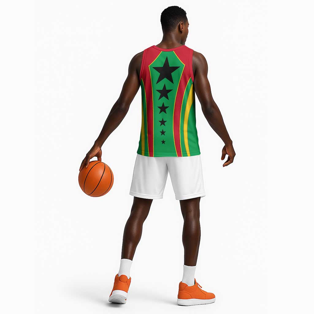 Guinea Bissau Basketball Jersey Red Green Yellow Stripe Design and Black Star - African Pride