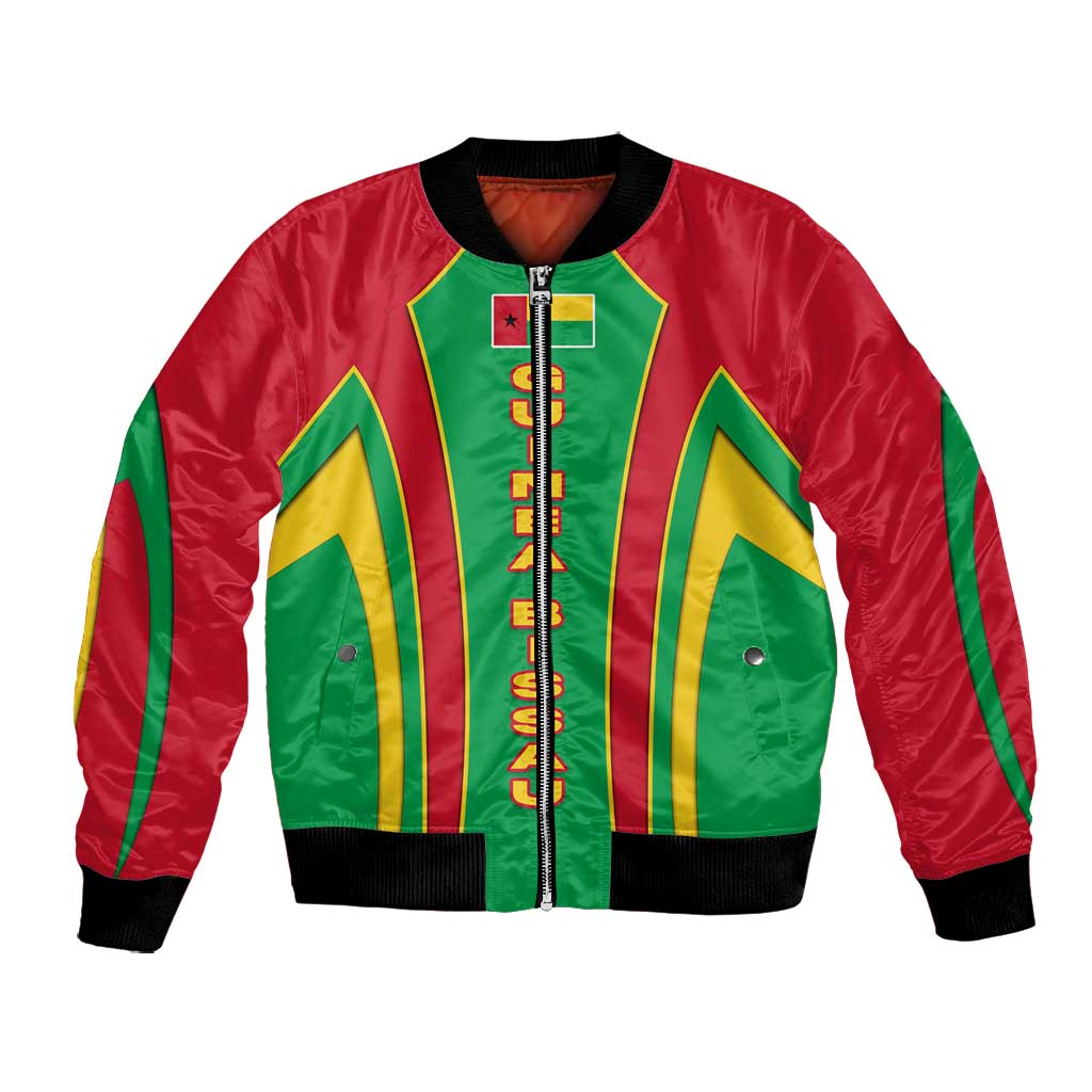 Guinea Bissau Bomber Jacket Red Green Yellow Stripe Design and Black Star - African Pride
