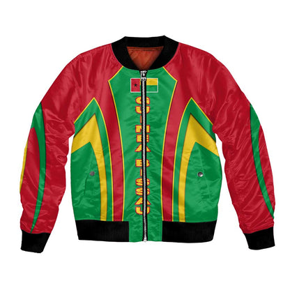 Guinea Bissau Bomber Jacket Red Green Yellow Stripe Design and Black Star - African Pride