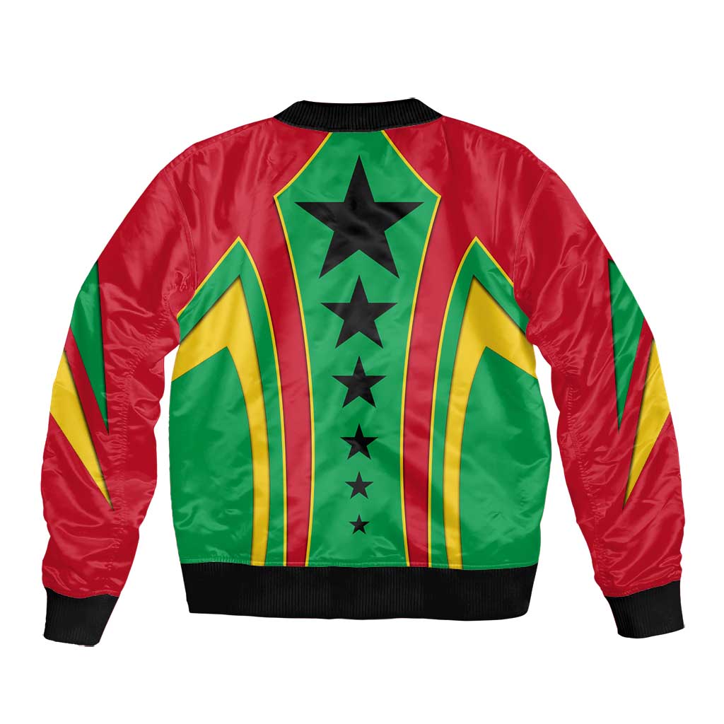 Guinea Bissau Bomber Jacket Red Green Yellow Stripe Design and Black Star - African Pride