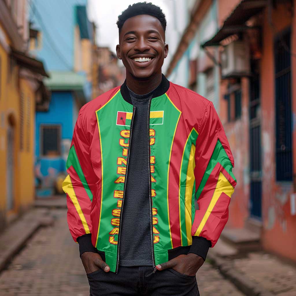 Guinea Bissau Bomber Jacket Red Green Yellow Stripe Design and Black Star - African Pride