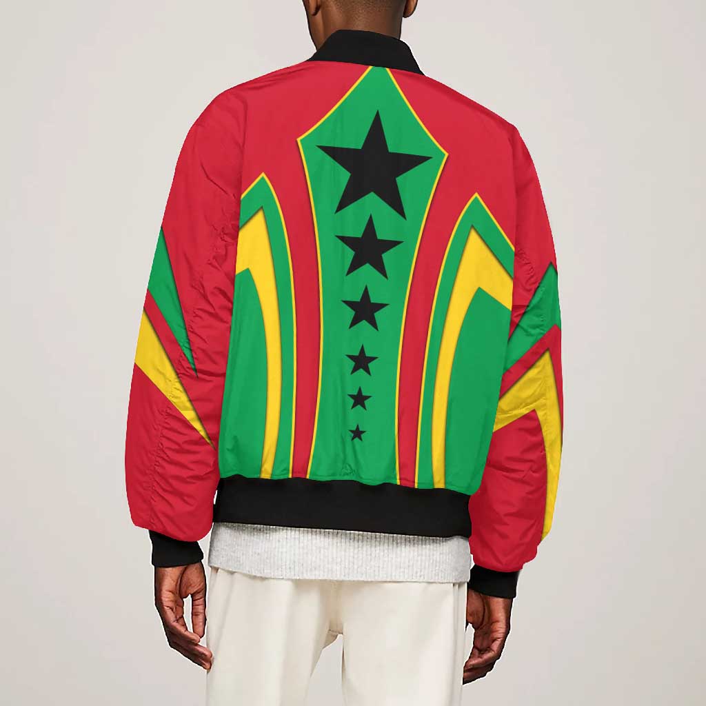 Guinea Bissau Bomber Jacket Red Green Yellow Stripe Design and Black Star - African Pride