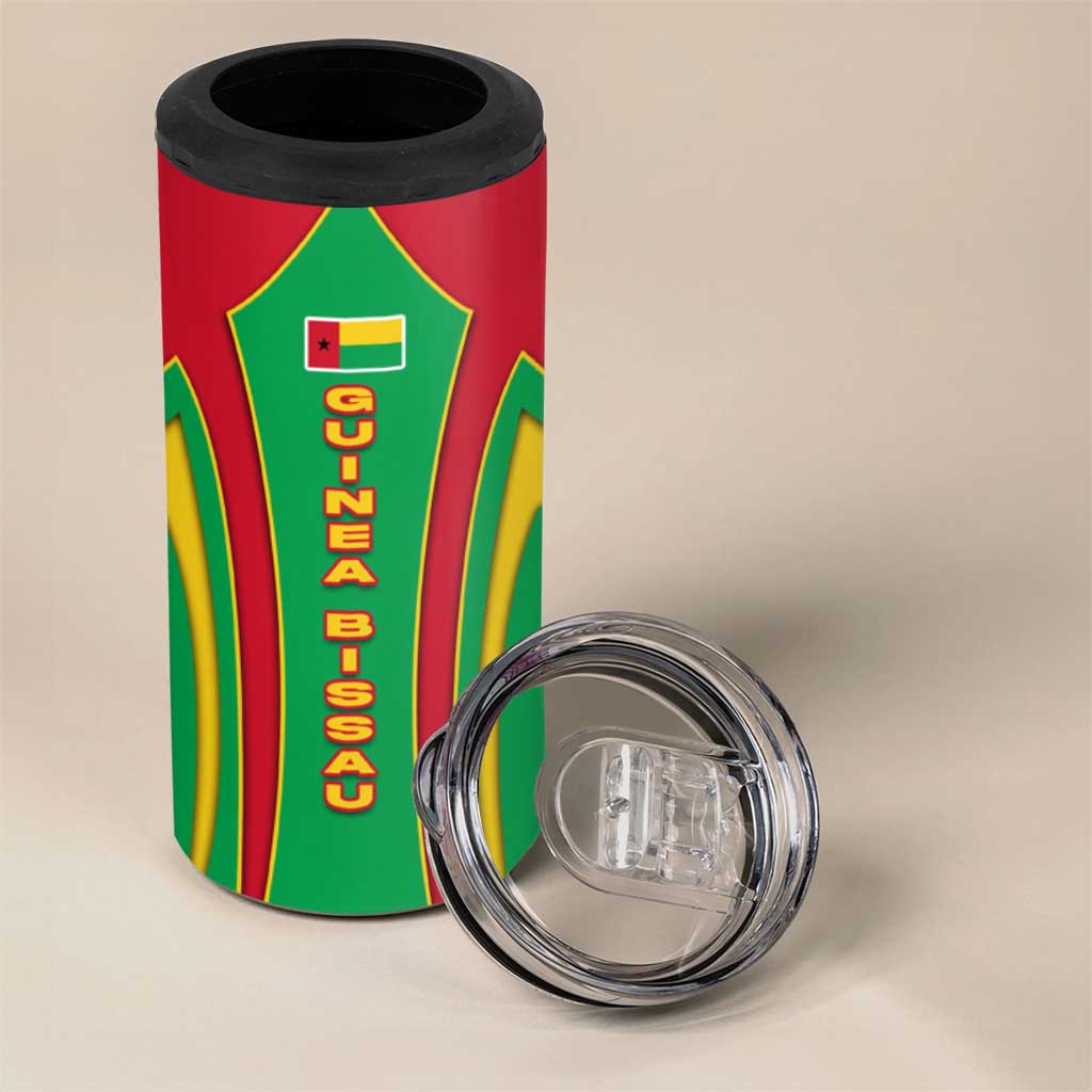 Guinea Bissau 4 in 1 Can Cooler Tumbler Red Green Yellow Stripe Design and Black Star - African Pride