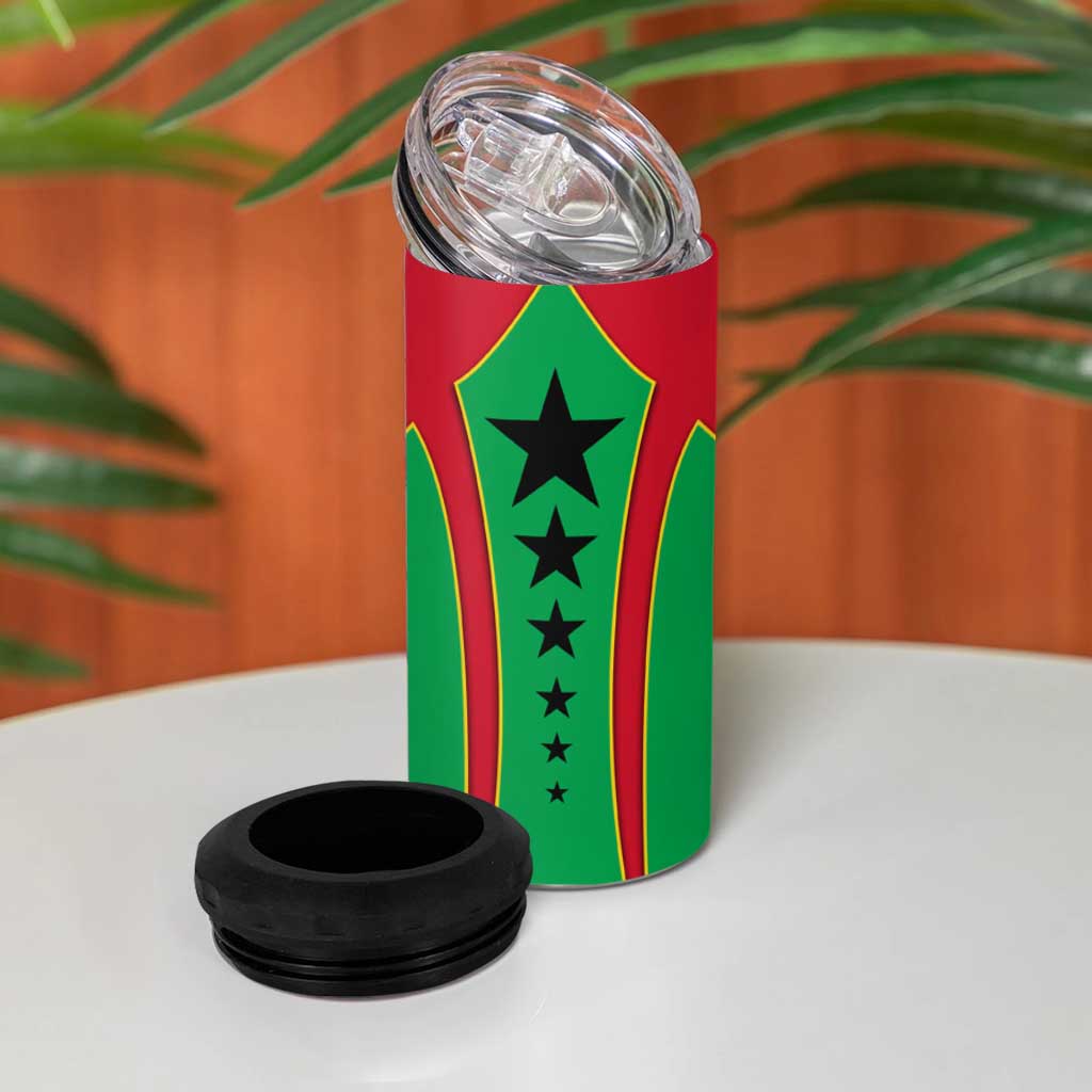 Guinea Bissau 4 in 1 Can Cooler Tumbler Red Green Yellow Stripe Design and Black Star - African Pride