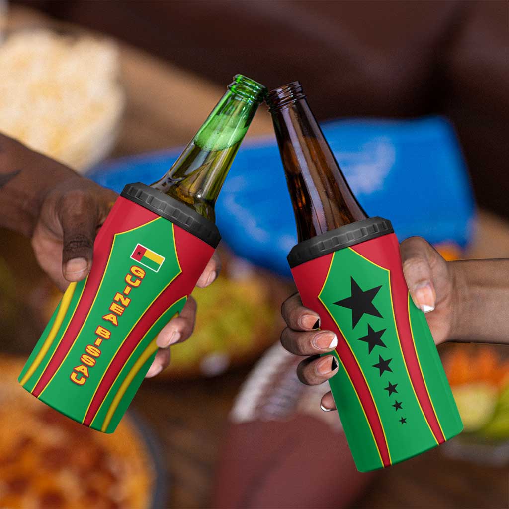 Guinea Bissau 4 in 1 Can Cooler Tumbler Red Green Yellow Stripe Design and Black Star - African Pride