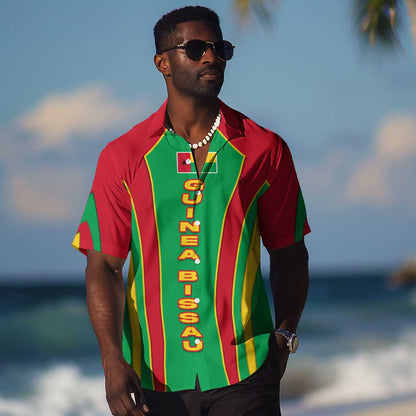 Guinea Bissau Hawaiian Shirt Red Green Yellow Stripe Design and Black Star - African Pride