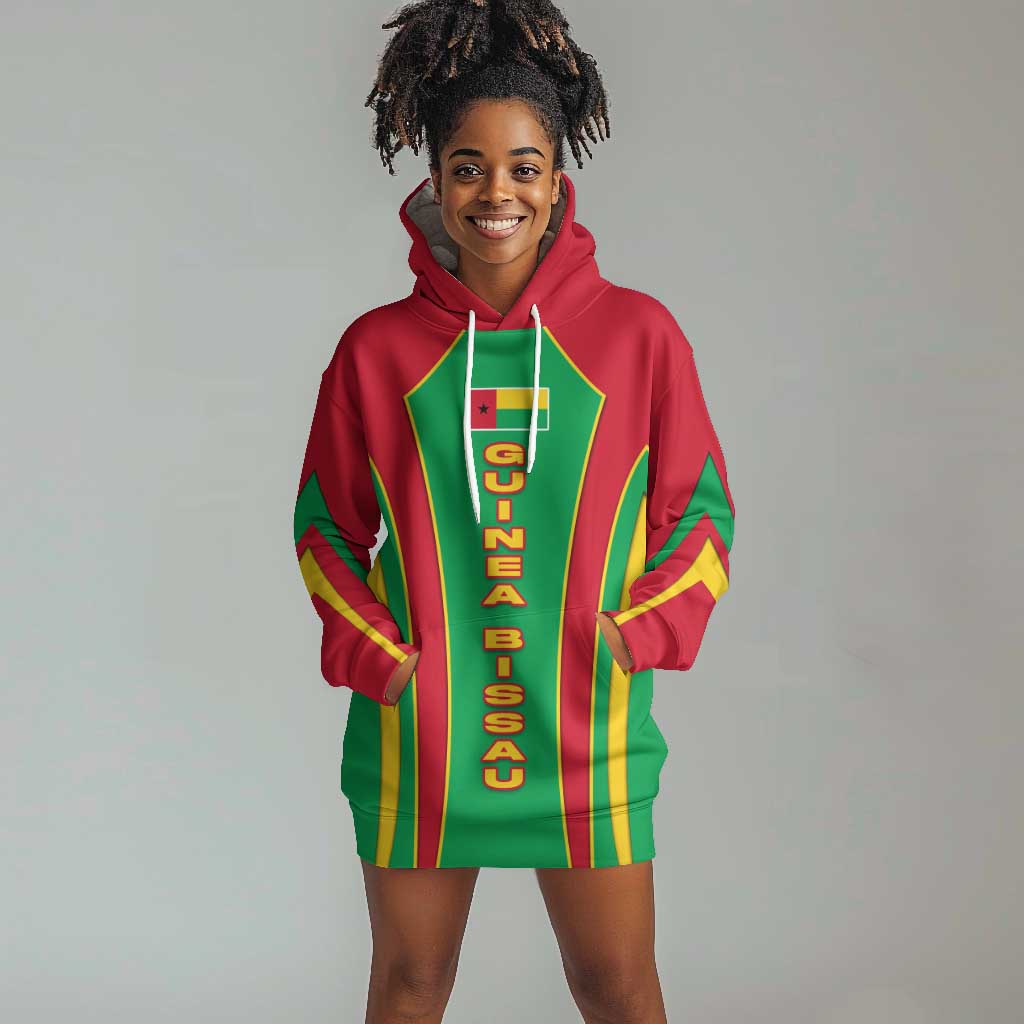 Guinea Bissau Hoodie Dress Red Green Yellow Stripe Design and Black Star - African Pride