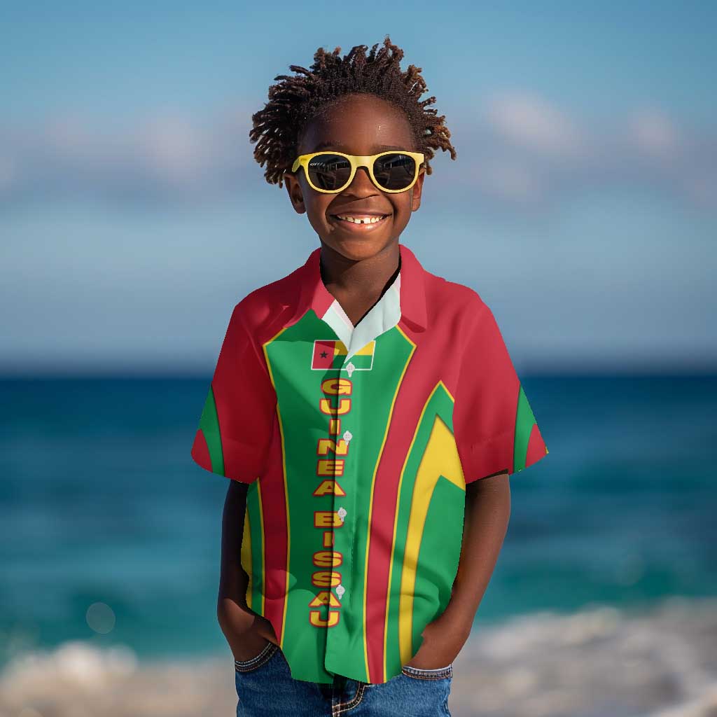 Guinea Bissau Kid Hawaiian Shirt Red Green Yellow Stripe Design and Black Star - African Pride