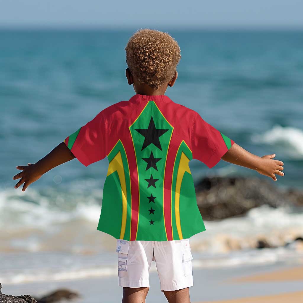 Guinea Bissau Kid Hawaiian Shirt Red Green Yellow Stripe Design and Black Star - African Pride