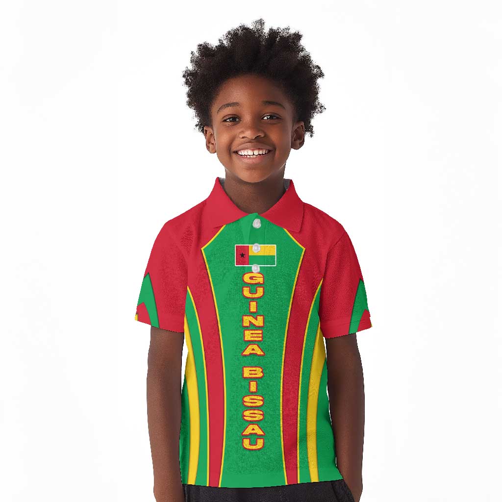 Guinea Bissau Kid Polo Shirt Red Green Yellow Stripe Design and Black Star - African Pride