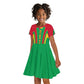 Guinea Bissau Kid Short Sleeve Dress Red Green Yellow Stripe Design and Black Star - African Pride