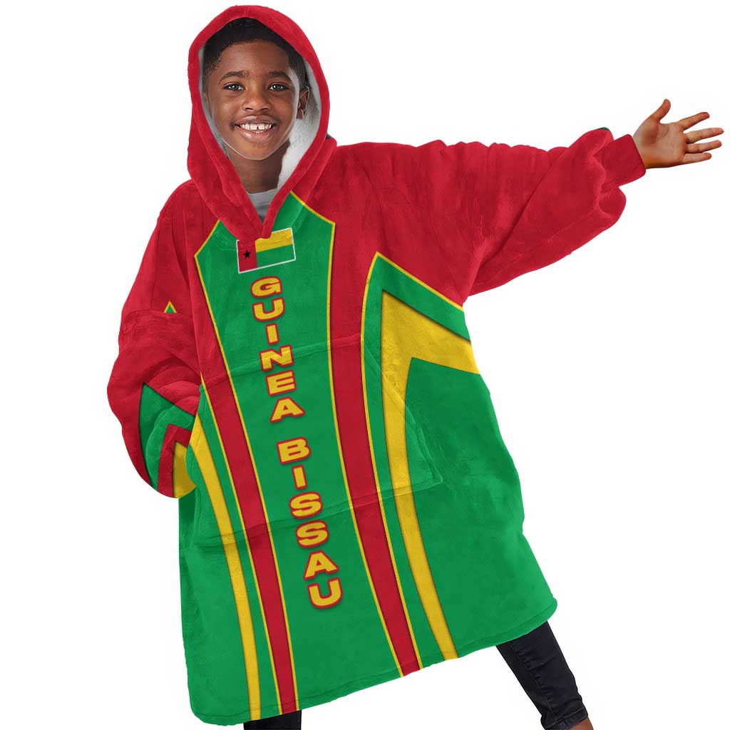 Guinea Bissau Kid Wearable Blanket Hoodie Red Green Yellow Stripe Design and Black Star - African Pride