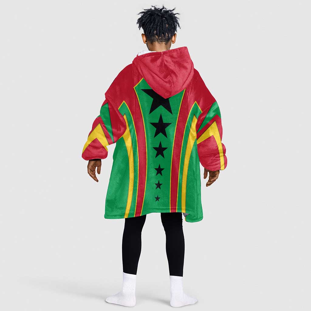 Guinea Bissau Kid Wearable Blanket Hoodie Red Green Yellow Stripe Design and Black Star - African Pride