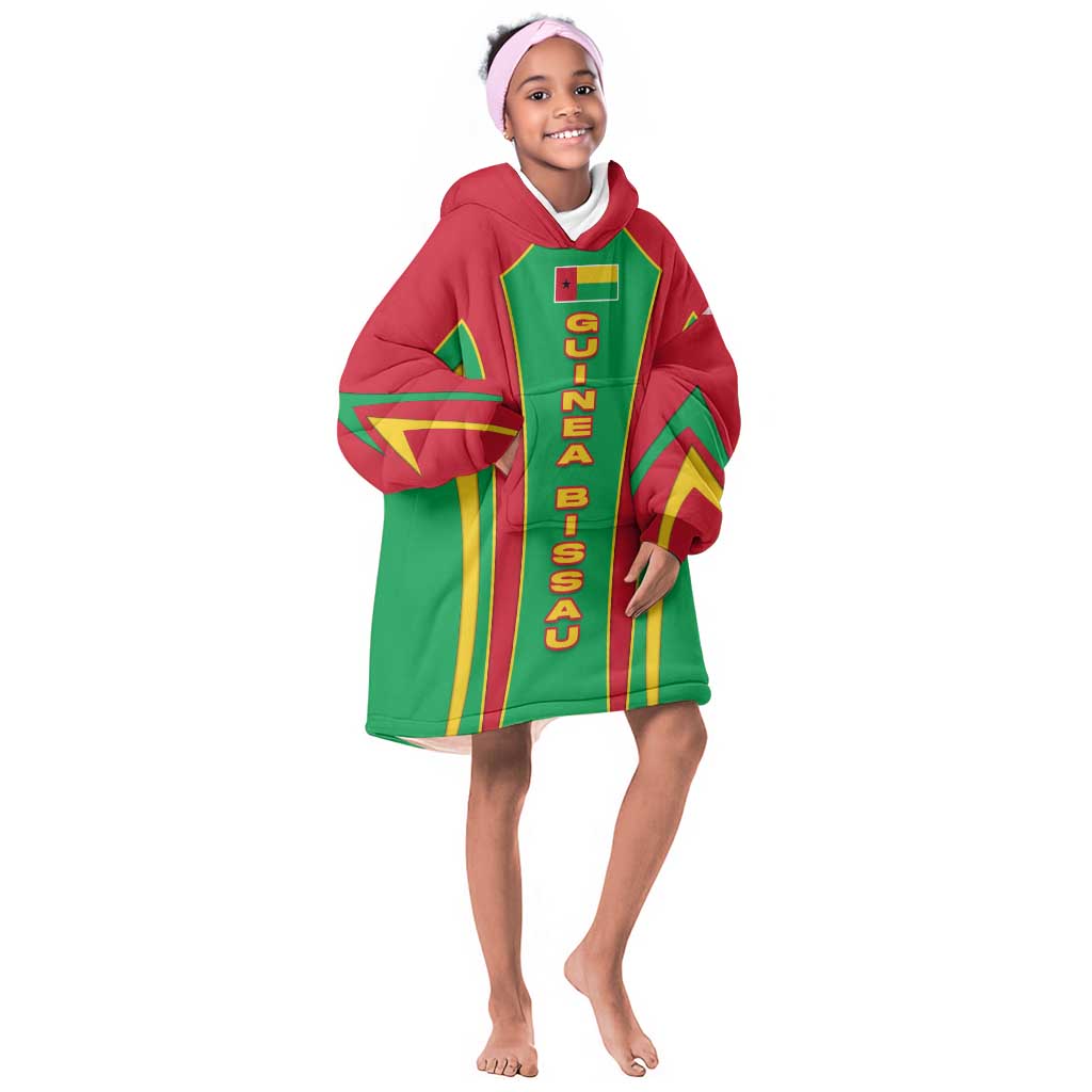 Guinea Bissau Kid Wearable Blanket Hoodie Red Green Yellow Stripe Design and Black Star - African Pride