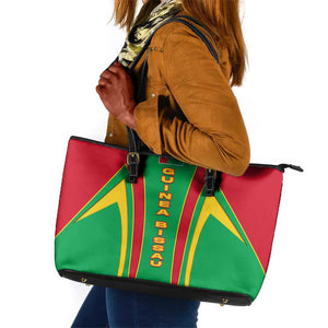 Guinea Bissau Leather Tote Bag Red Green Yellow Stripe Design and Black Star - African Pride
