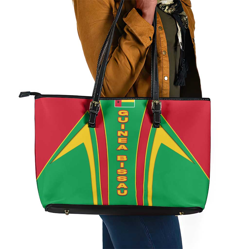 Guinea Bissau Leather Tote Bag Red Green Yellow Stripe Design and Black Star - African Pride