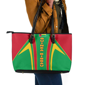 Guinea Bissau Leather Tote Bag Red Green Yellow Stripe Design and Black Star - African Pride