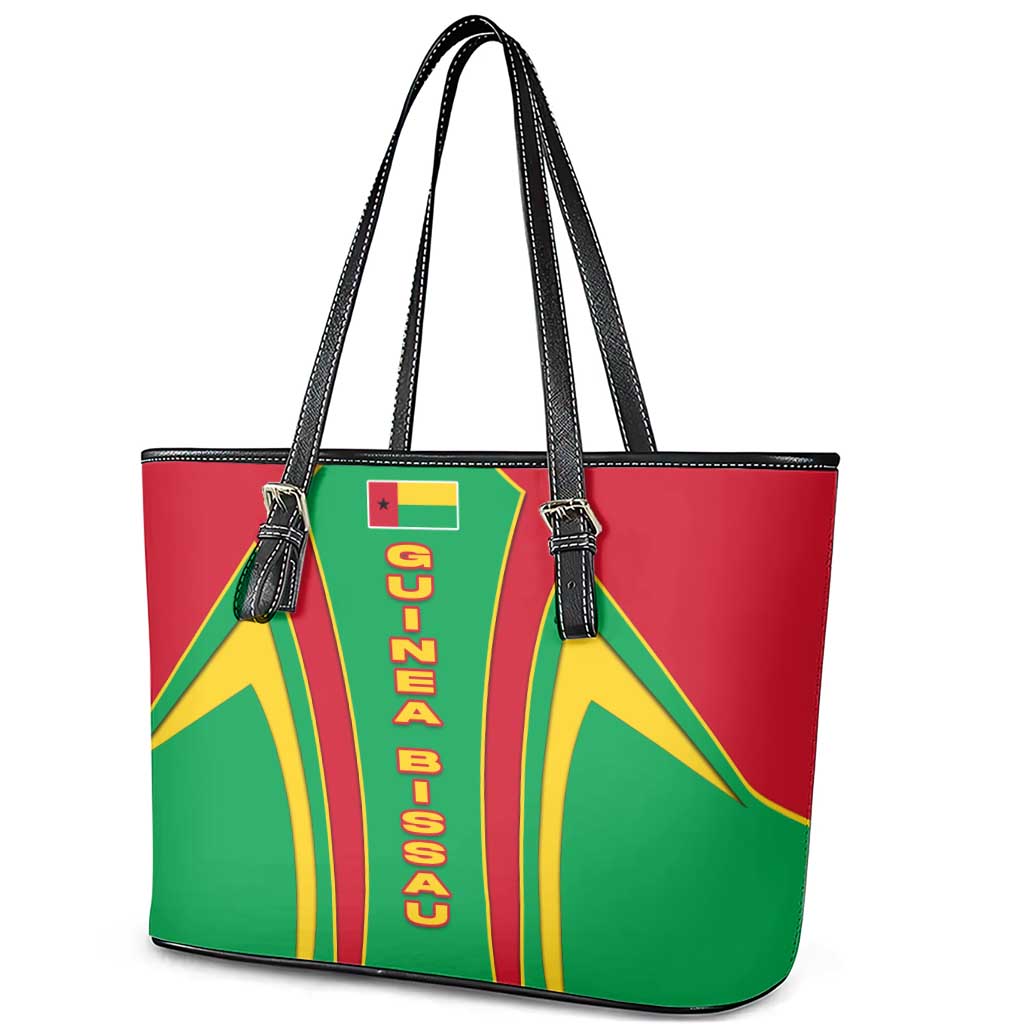 Guinea Bissau Leather Tote Bag Red Green Yellow Stripe Design and Black Star - African Pride