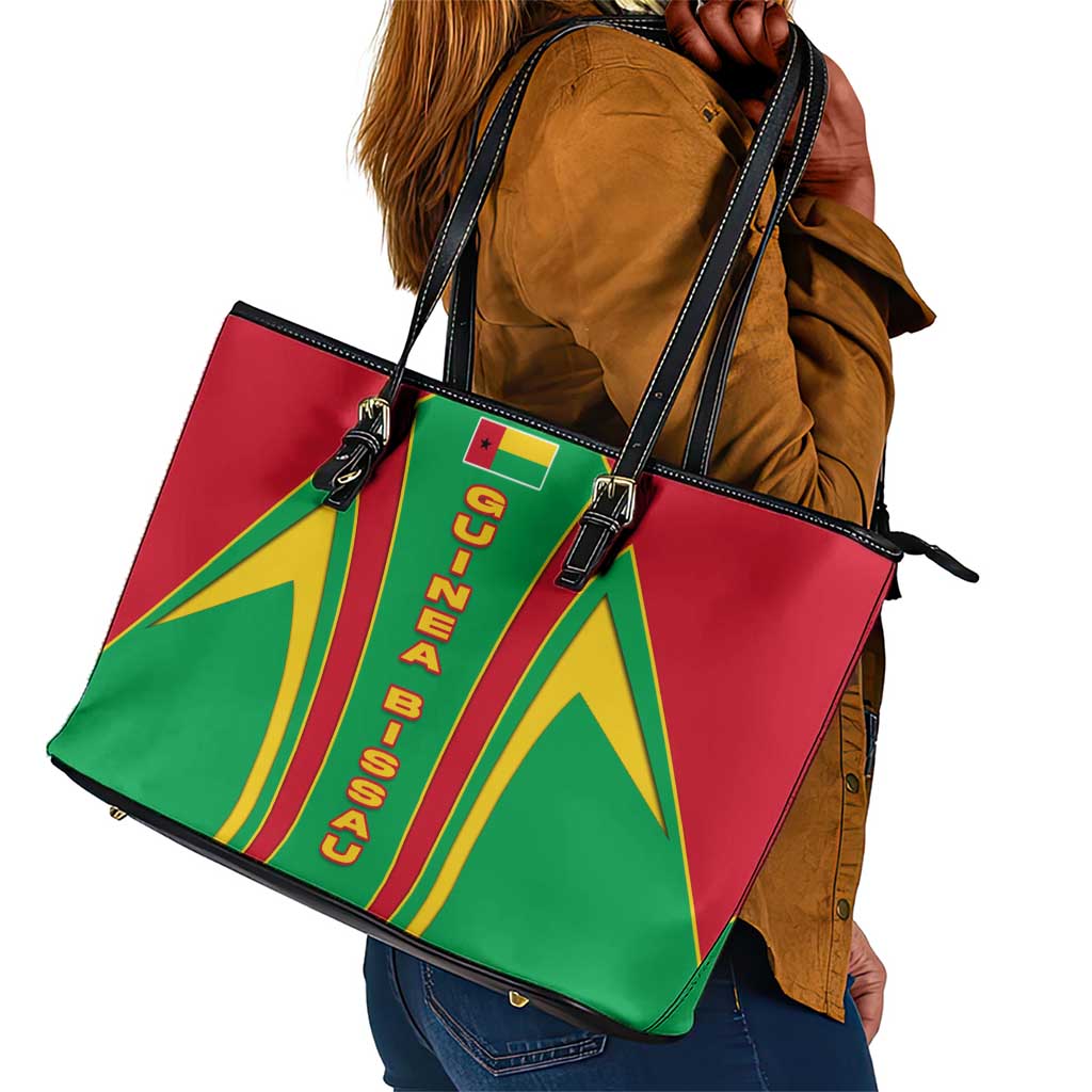 Guinea Bissau Leather Tote Bag Red Green Yellow Stripe Design and Black Star - African Pride