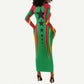 Guinea Bissau Long Sleeve Bodycon Dress Red Green Yellow Stripe Design and Black Star - African Pride