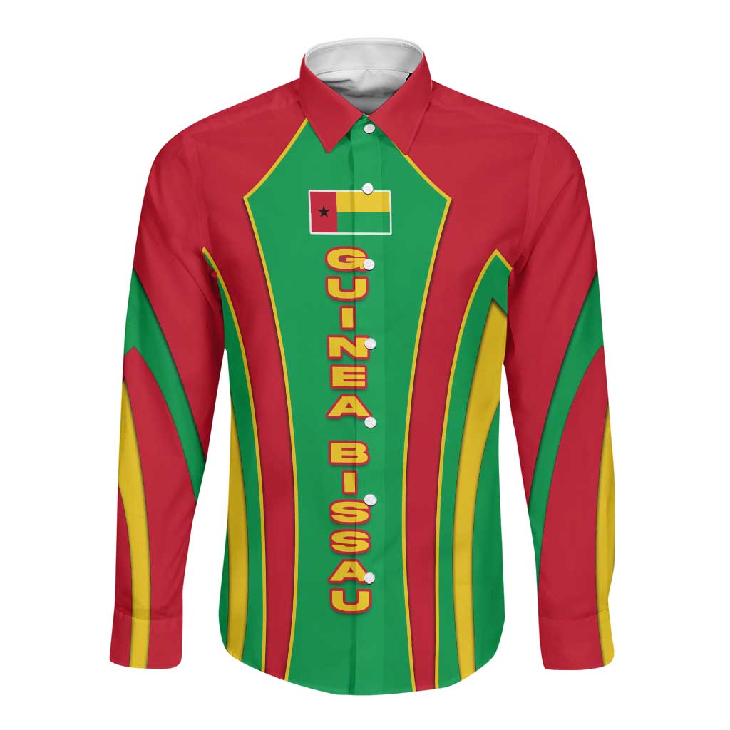 Guinea Bissau Long Sleeve Button Shirt Red Green Yellow Stripe Design and Black Star - African Pride
