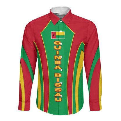 Guinea Bissau Long Sleeve Button Shirt Red Green Yellow Stripe Design and Black Star - African Pride