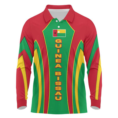 Guinea Bissau Long Sleeve Polo Shirt Red Green Yellow Stripe Design and Black Star - African Pride