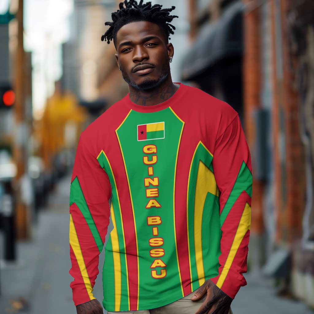 Guinea Bissau Long Sleeve Shirt Red Green Yellow Stripe Design and Black Star - African Pride