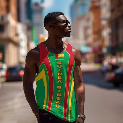 Guinea Bissau Men Tank Top Red Green Yellow Stripe Design and Black Star - African Pride