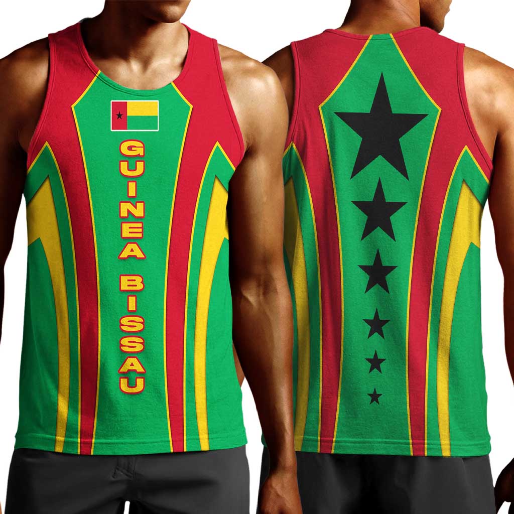 Guinea Bissau Men Tank Top Red Green Yellow Stripe Design and Black Star - African Pride