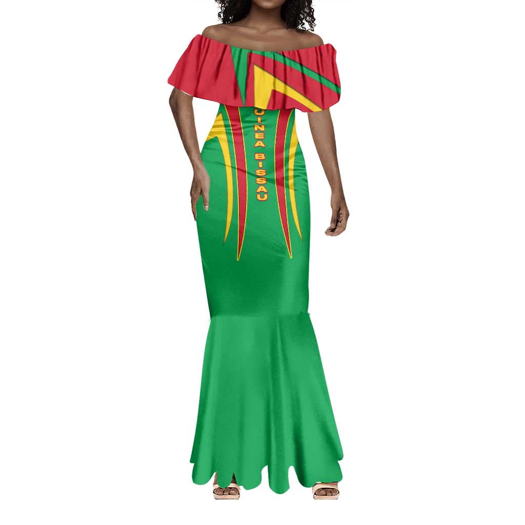 Guinea Bissau Mermaid Dress Red Green Yellow Stripe Design and Black Star - African Pride