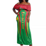 Guinea Bissau Off Shoulder Maxi Dress Red Green Yellow Stripe Design and Black Star - African Pride
