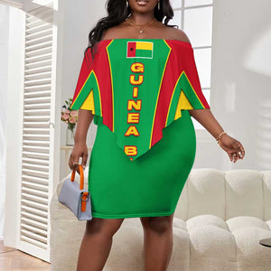 Guinea Bissau Off Shoulder Short Dress Red Green Yellow Stripe Design and Black Star - African Pride