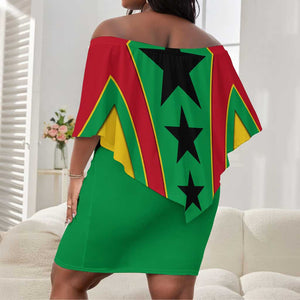 Guinea Bissau Off Shoulder Short Dress Red Green Yellow Stripe Design and Black Star - African Pride