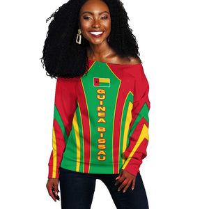 Guinea Bissau Off Shoulder Sweater Red Green Yellow Stripe Design and Black Star - African Pride