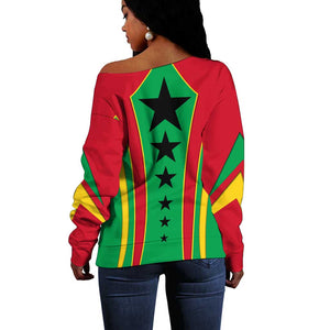 Guinea Bissau Off Shoulder Sweater Red Green Yellow Stripe Design and Black Star - African Pride