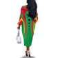 Guinea Bissau Off The Shoulder Long Sleeve Dress Red Green Yellow Stripe Design and Black Star - African Pride