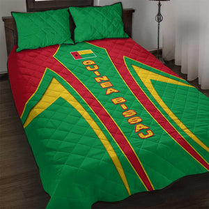 Guinea Bissau Quilt Bed Set Red Green Yellow Stripe Design and Black Star - African Pride