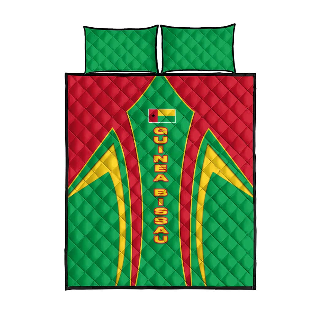 Guinea Bissau Quilt Bed Set Red Green Yellow Stripe Design and Black Star - African Pride