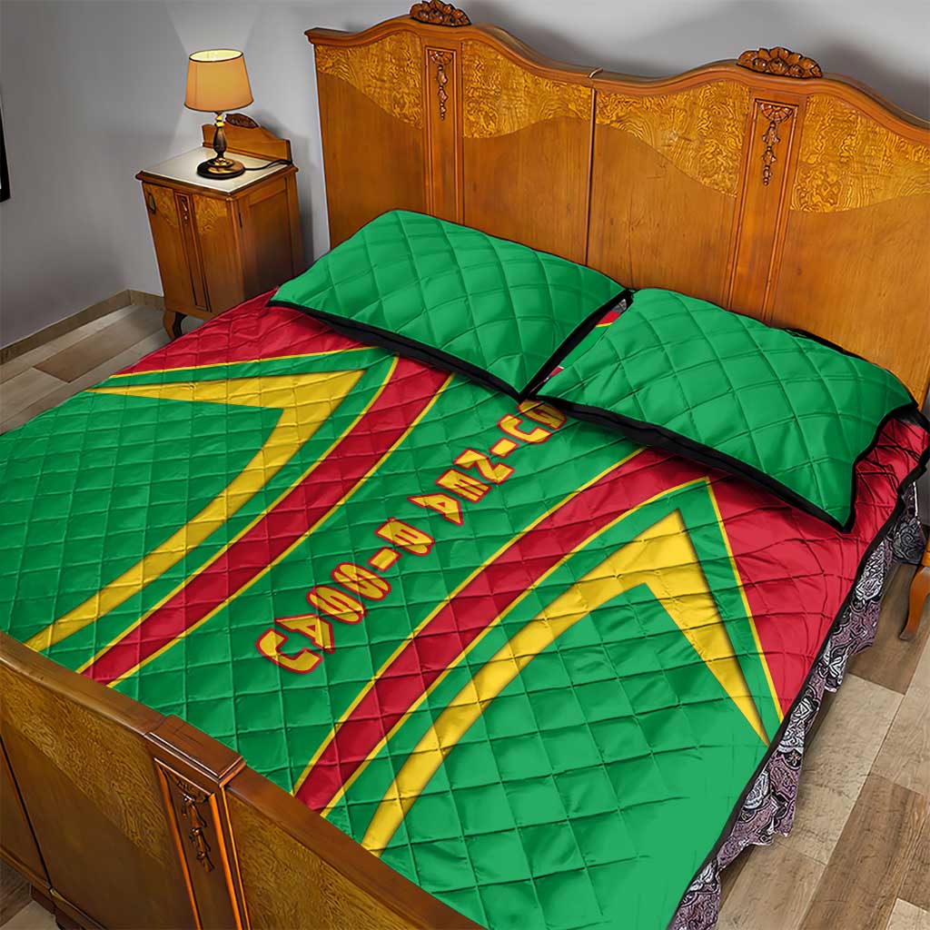 Guinea Bissau Quilt Bed Set Red Green Yellow Stripe Design and Black Star - African Pride