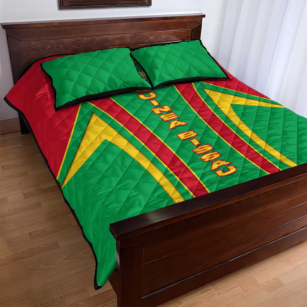 Guinea Bissau Quilt Bed Set Red Green Yellow Stripe Design and Black Star - African Pride