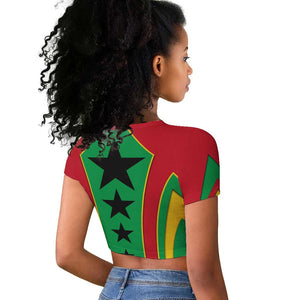 Guinea Bissau Raglan Cropped T shirt Red Green Yellow Stripe Design and Black Star - African Pride