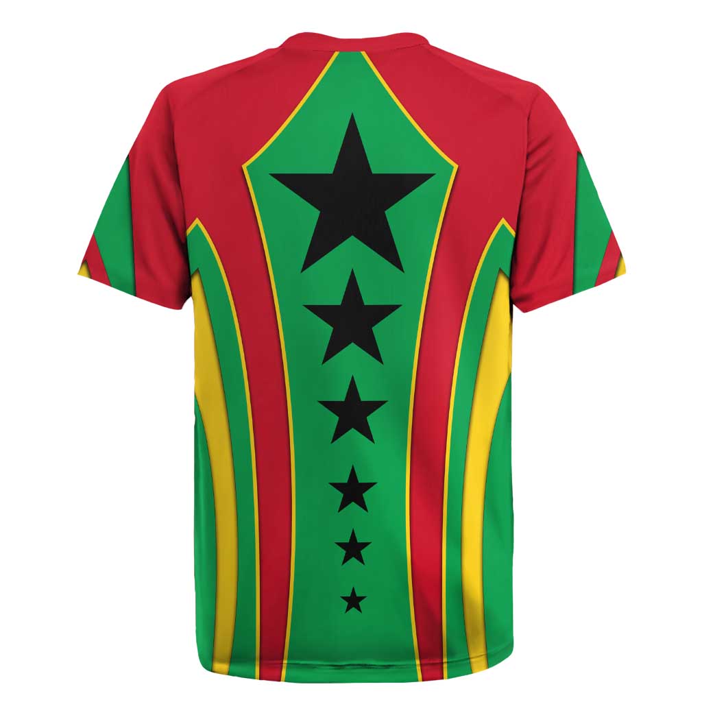 Guinea Bissau Rugby Jersey Red Green Yellow Stripe Design and Black Star - African Pride