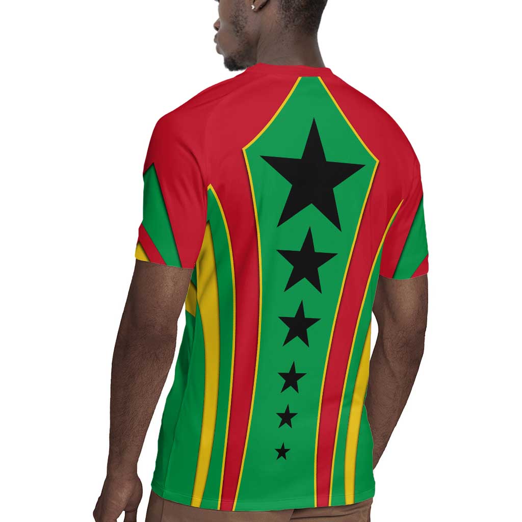 Guinea Bissau Rugby Jersey Red Green Yellow Stripe Design and Black Star - African Pride