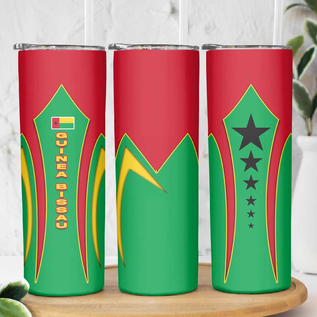 Guinea Bissau Skinny Tumbler Red Green Yellow Stripe Design and Black Star - African Pride