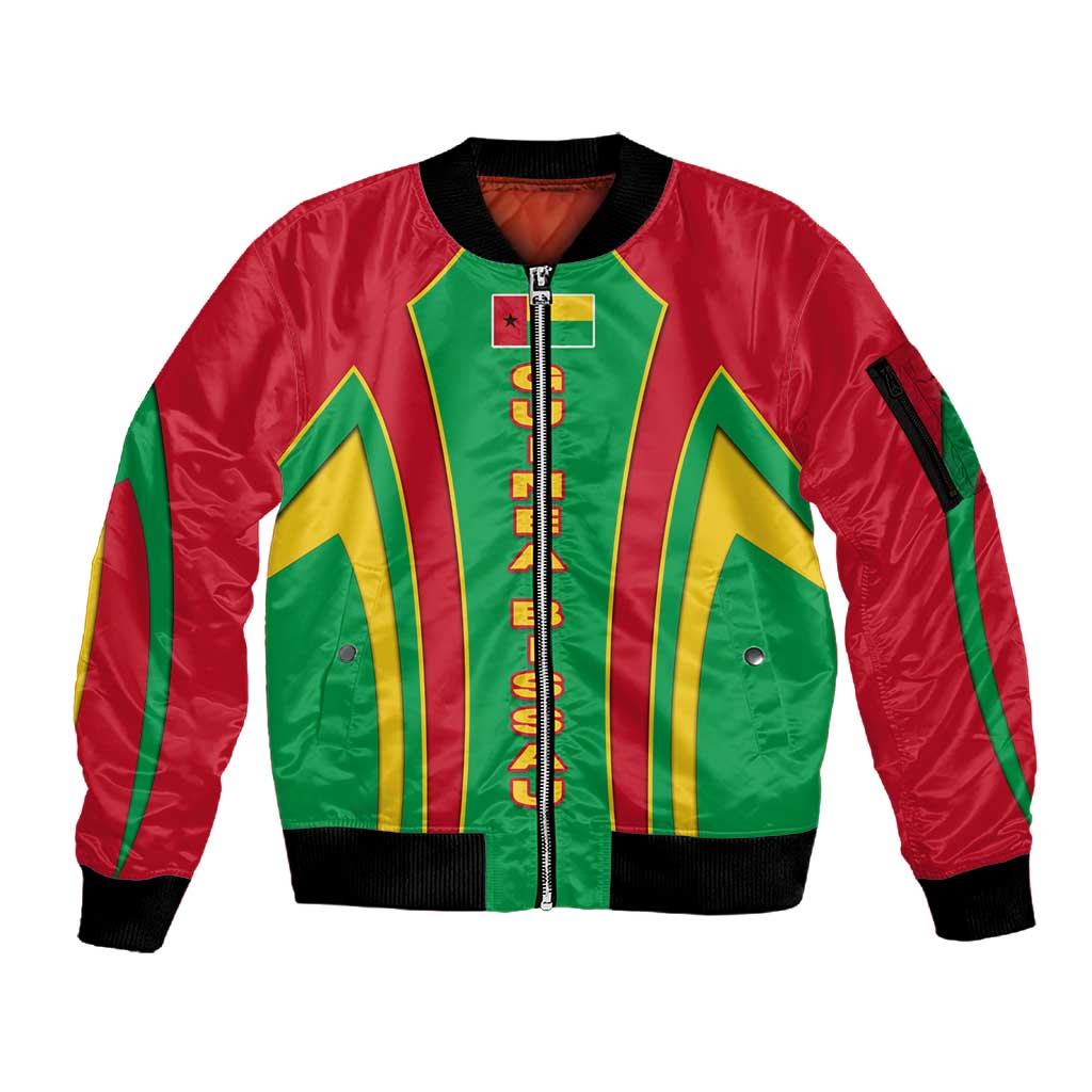 Guinea Bissau Sleeve Zip Bomber Jacket Red Green Yellow Stripe Design and Black Star - African Pride
